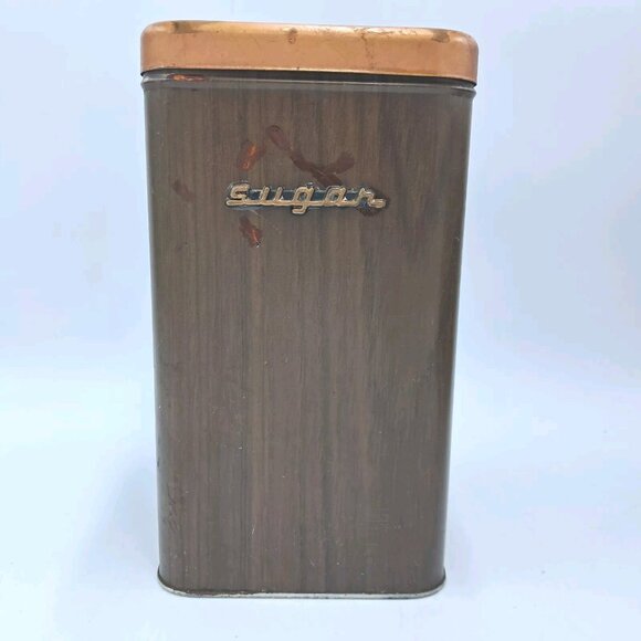 Kenmore Brown Metal Canister Set-Flour-Sugar-Coffee-Tea-Mid Century Kitchen-READ - Picture 2 of 16